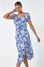 Blue Floral Tie Detail Midi Dress, Image 1 of 5