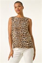 Natural Animal Print Buttoned Back Vest Top, Image 2 of 5