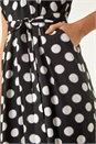 Black Polka Dot Belted Midi Dress, Image 5 of 5