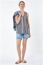 Navy  Stripe Print Button Detail Vest Top, Image 2 of 7