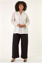 Ivory  Curve V-Neck Button Up Blouse, Image 3 of 6