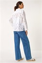Ivory  Floral Broderie Collar Cotton Shirt , Image 3 of 7