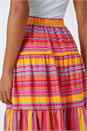 Fushcia Tiered Striped Elastic Waist Maxi Skirt, Image 4 of 7