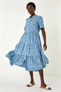 Denim Floral Print Denim Smock Dress, Image 2 of 5
