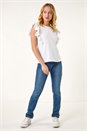 White Dusk Ruffle Detail Stretch T-Shirt, Image 2 of 5
