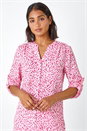 PINK Ditsy Print Button Up V-Neck Blouse, Image 4 of 5