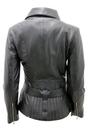 Black Womens Long Leather Biker Jacket-Quito, Image 3 of 4