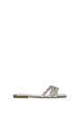 Silver XY LONDON Silver Flat Diamante Strappy Slider Sandals With Square Toe, Image 1 of 6