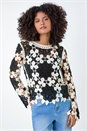 Black Dusk Floral Crochet Knit Jumper, Image 4 of 5