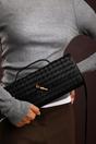 Black Petal Envelope Style Woven Clutch Bag, Image 2 of 8