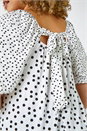 White Curve Spot Print Tie Detail Top, Image 5 of 5