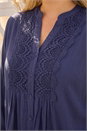 Navy  Curve Lace Trim Pintuck Blouse, Image 4 of 4