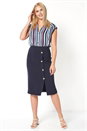 Navy  Button Detail Knitted Pencil Skirt, Image 4 of 5