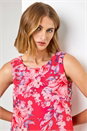 Red Floral Print Chiffon Overlay Top, Image 4 of 4