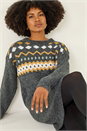 Dark Grey Nordic Print Knitted Jumper Dress, Image 1 of 7