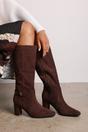 Dark Brown 'Xenia' Knee High Heeled Boots With Side Zip, Image 1 of 6