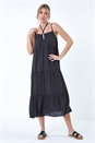 Black Foil Spot Strappy Cross Over Midi Dress, Image 2 of 5
