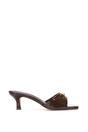 Brown XY LONDON Brown 'Toni' Square Toe Mule Heeled Sandals With Decorative Buckle, Image 1 of 6