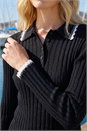 Black Collar Button Ribbed Top, Image 4 of 4