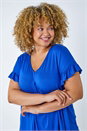 Royal Blue Curve Frill Sleeve V-Neck Top, Image 2 of 5