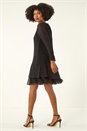 Black Pleated Frill Hem Swing Dress, Image 3 of 5