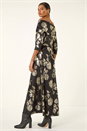 Gold Floral Foil Bardot Midi Dress, Image 3 of 5