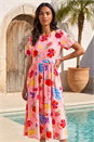 PINK Fruit Print Pocket Midi Dress, Image 2 of 4