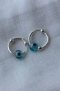 Blue Evil Eye Sterling Silver Bali Tiny Lightweight Hoop Earring, Image 2 of 2