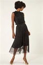 Black Shimmer Mesh Pleated Skirt, Image 3 of 5