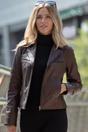 Brown 'Eva' Leather Biker Style Jacket Women Coat, Image 1 of 5