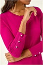 Fuchsia Sparkly Diamante Button Scallop Edge Jumper, Image 5 of 5