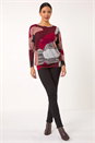 Maroon Abstract Print Banded Hem Top, Image 2 of 5