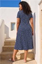 Navy  Curve Abstract Twist Front Stretch Midi Dress, Image 2 of 4