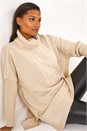 Beige Cable Knit Roll Neck Poncho Jumper, Image 2 of 5