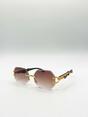 Brown Rimless Oval Geometric Sunglasses, Image 2 of 6