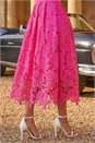 Pink Crochet Lace V-Neck Midi Dress, Image 4 of 4