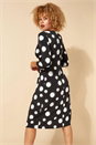 Black Spot Print Ruched Waist Fit & Flare Dress, Image 2 of 4
