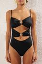 Black Bandeau Cut Out Detail Swimsuit with Hardware Accent, Image 2 of 3