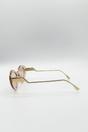 Beige Cat Eye Metal Side Detail Sunglasses In Champagne, Image 3 of 3