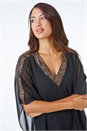 Black Sequin Embellished Trim Chiffon Overlay Top, Image 4 of 5