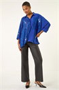 Royal Blue Sequin Buttoned Blouse , Image 4 of 5