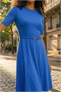 Royal Blue Belted Fit & Flare Dress, Image 4 of 4