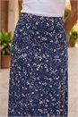 Navy  Floral Print Elastic Waist Midi Stretch Skirt, Image 4 of 4