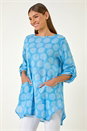 Light Denim Spot Print Longline Tunic Top, Image 4 of 5