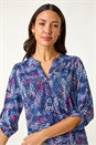 PINK Textured Abstract Print V-Neck Stretch Top, Image 4 of 5