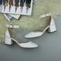 White AJVANI White Mid Block Heel Ankle Strap 2 Part Heels, Image 4 of 6