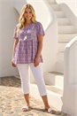 Purple Curve Tie Front V-Neck Boho Printed Top, Image 1 of 4