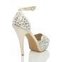Ivory High Heel Gem Ankle Strap Peep Toe 2 Part Heels, Image 4 of 5