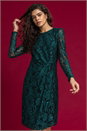 Teal Sequin Ruched Lace Wrap Dress, Image 1 of 5