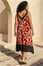 Red Curve Floral Print V-Neck Dress, Image 3 of 4